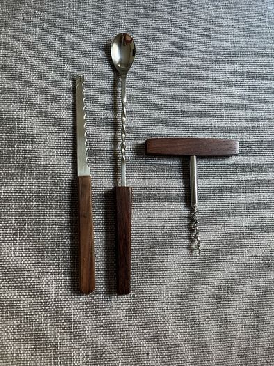 Vintage Teak-Handled Bar Tool Set (3 Pieces)