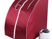 Mini portable sauna with folding chair and steam boiler
