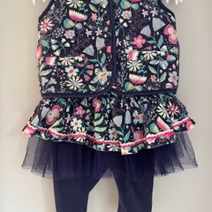 Bebe fur waistcoat and leggings with tutu skirt Sz 3-6 EUC