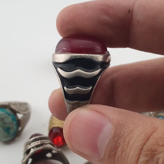 15 Rustic Brass Rings Mixed Traditional Glass & Stone Ring Collection