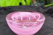 Kosta Boda Swedish Pink Glass Swirl Bowl Tealight Holder Signed