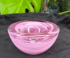 Kosta Boda Swedish Pink Glass Swirl Bowl Tealight Holder Signed