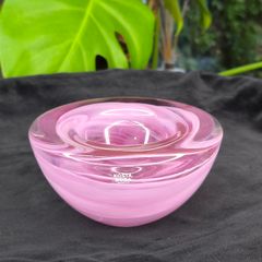 Kosta Boda Swedish Pink Glass Swirl Bowl Tealight Holder Signed