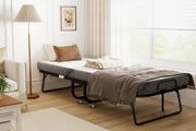 Folding single bed 200 x 80 cm with mattress, portable folding guest bed on casters, steel frame, white