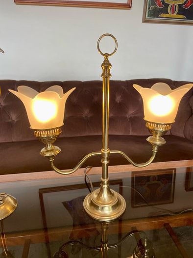 Vintage Repro Double Arm Student Library Desk Lamp Brass Finish 1970s