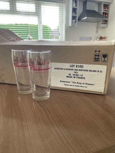24 Vintage Budweiser 'King of Beers' 2003 Pint Glasses - New Old Stock