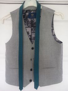 boys grey next waistcoat and green tie