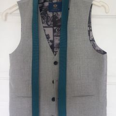 boys grey next waistcoat and green tie