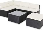 _Poly Rattan XL Lounge Set with Thick Cushions and Pillows Garden Lounge Garden Furniture Set, Black & Cream