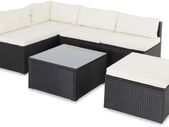 _Poly Rattan XL Lounge Set with Thick Cushions and Pillows Garden Lounge Garden Furniture Set, Black & Cream