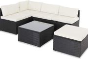 _Poly Rattan XL Lounge Set with Thick Cushions and Pillows Garden Lounge Garden Furniture Set, Black &amp; Cream