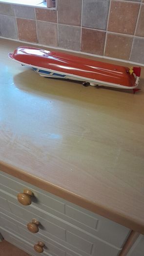 vintage 1970s wind up speed boat made in west Germany.