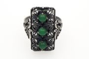 Vintage 900 Silver &amp; Green Chalcedony Filigree Ring