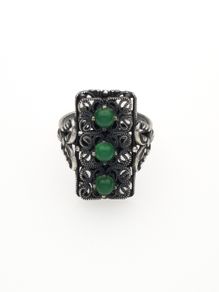 Vintage 900 Silver & Green Chalcedony Filigree Ring