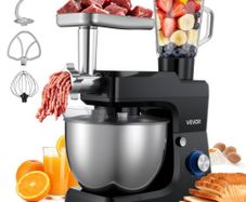 Stand Mixer, 7.8 L Electric Kitchen Mixer, 1500W Dough-Mixer, 6+P Speeds Tilt-head Food-Mixer with 1.5 L Blender Cup, Stainless Steel Bowl, Dough Hook, Whisk, Beater, for Baking, Mixing, Black