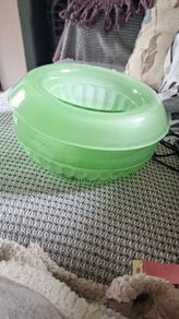 Vintage 1930s Art Deco Davidson Frosted Green Satin Glass Centerpiece Float Bowl & Pedestal Stand Set