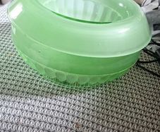 Vintage 1930s Art Deco Davidson Frosted Green Satin Glass Centerpiece Float Bowl & Pedestal Stand Set