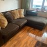 brown leather L-sofa and single armchair Image 2