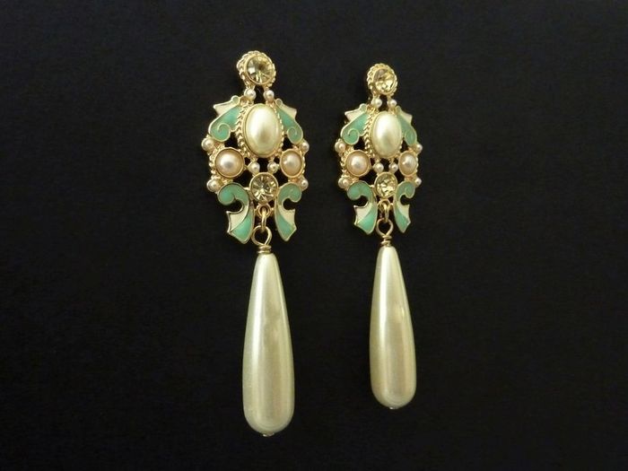 Art Deco Art Nouveau Style Pearl Drop Earrings