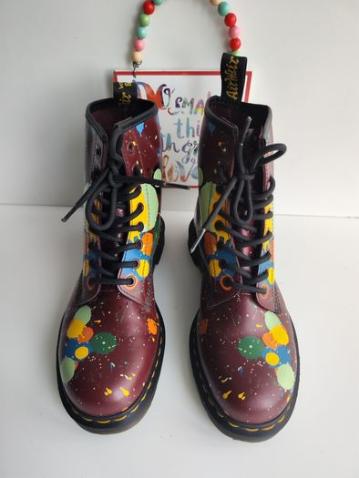 Dr Martens 1460 Pascal splash paint splatter 8 hole red boots UK6.5 EU40 US8.5