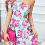 One shoulder green -purple floral dress Image 2