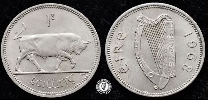 [#433] - Ireland 1968 | Irish 1s | One Shilling | Bull | KM.14a | UNC
