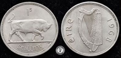 [#433] - Ireland 1968 | Irish 1s | One Shilling | Bull | KM.14a | UNC
