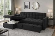 Kris Black Sofa Bed, Reversible Chaise &amp; Storage