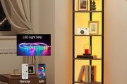 6 Tier Corner Shelf with LED Light Metal Frame Wooden Shelves Storage Organizer Rack
