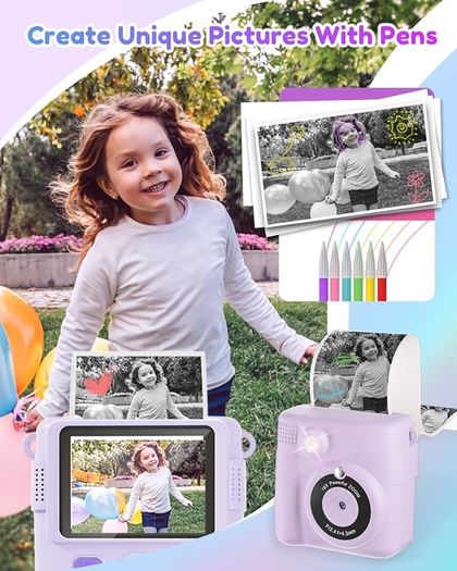 Camera For Girls Boys, Instant Camera For Kids With Print Photo Paper, 1080P Hd Digital Camera Toy, Birthday Gifts For 3 4 5 6 7 8 9 10 Years Old Girl, Video Recorder, 32Gb Sd Card
