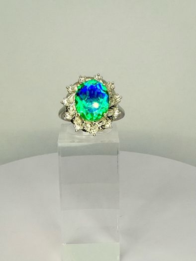 Peacock Triplet Quartz & White Zircon Ring