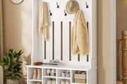 Coat Stand with Shoe Bench, Coat Set with 8 Double Hooks and Open Storage Space, Hallway Coat Rack Set