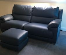Blue Leather DFS Recliner Sofa & Footstool