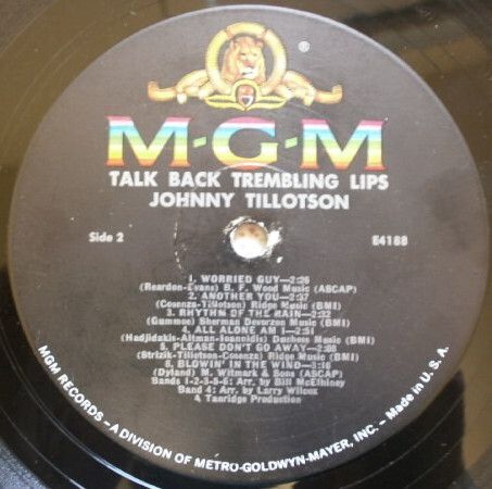 Johnny Tillotson Talk Back Trembling Lips LP