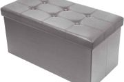 NEW | Folding Ottoman Storage Bench with Lid, Foot Stool Faux Leather Large Storage boxes with Lid, Gray, 76 x 38 x 38 cm