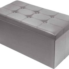 NEW | Folding Ottoman Storage Bench with Lid, Foot Stool Faux Leather Large Storage boxes with Lid, Gray, 76 x 38 x 38 cm