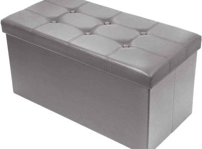 NEW | Folding Ottoman Storage Bench with Lid, Foot Stool Faux Leather Large Storage boxes with Lid, Gray, 76 x 38 x 38 cm