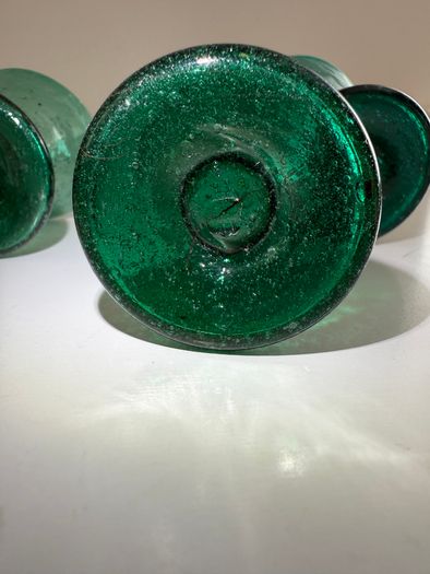 Vintage 1960s Emerald Green Controlled Bubble Glass - Cordial Glasses (Set of 3)