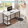 Computer Desk with 2-Tier Shelves 100cm Small Home Office Large Storage Space Sturdy Modern Gaming for Bedroom Study Writing Laptop Table White Image 4