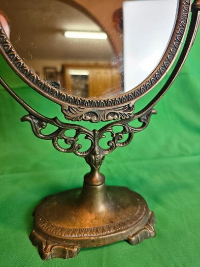 Ornate Victorian Style Brass Swivel Vanity Mirror  Antique Dressing Table Mirror