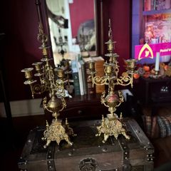 Large brass antique candelabra's pair