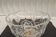 1980s Vintage Cut Crystal Bowl with Gilt Base