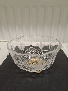 1980s Vintage Cut Crystal Bowl with Gilt Base