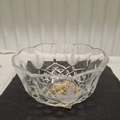 1980s Vintage Cut Crystal Bowl with Gilt Base