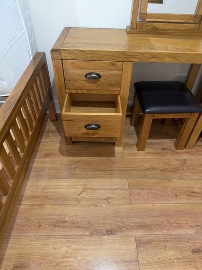 Solid Oak Bedroom Furniture (Double Bed, Mattress, Locker, Dressing table, Chest)