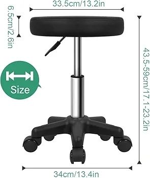 Round Rolling Stool with Wheels Height Adjustable Spa Stool for Salon Massage Home Kitchen Black