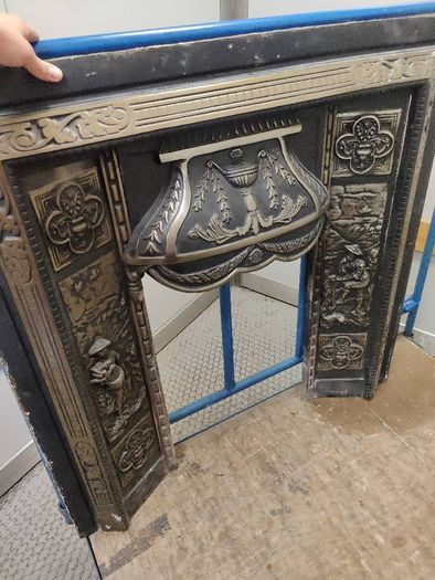 Antique Cast Iron Fireplace Insert Set Grate and Fret Victorian Style