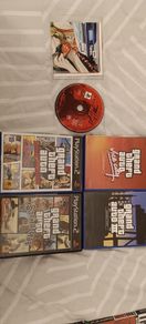 5 pristine GTA games total: PS1 original GTA (disc + map), and 4x PS2 (San Andreas CIB w/poster/booklet, Liberty City Stories CIB, Vice City CIB w/map, GTA III Platinum CIB)