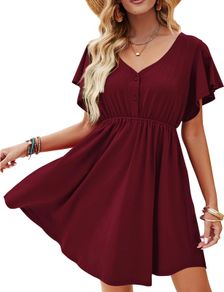 Beluring Women's Short Sleeve Dress Elegant Ruffle Sleeve Dress V-Neck