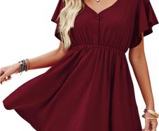 Beluring Women's Short Sleeve Dress Elegant Ruffle Sleeve Dress V-Neck